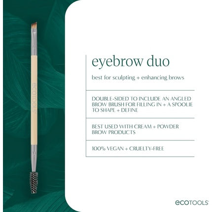 EcoTools Eyebrow Brush Duo Tame Sculpt Fill Brows Multipurpose Gel Powder Cream Dual-Ended Spoolie Angled Brow Brush Eco Friendly Cruelty-Free Vegan 1 Count