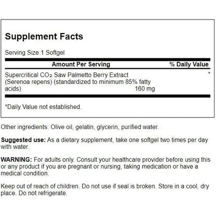 Swanson Saw Palmetto Men Prostate Health Hormone Support Urinary Health 160mg 120 Softgels