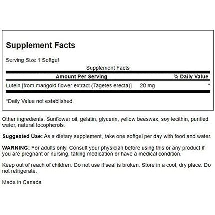 Lutein 20mg Softgels 60 Count
