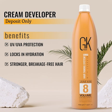 Global Keratin GK HAIR Professional Hair Creme 8 Volume Developer 1000ml for Hair Coloring Bleach - High-Performance Long Lasting Semi-Permanent Hair Color Toner Dye 1 l
