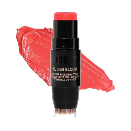 Nudestix Nudies Bloom Dewy and Radiant Cream Blush 3-in-1 All Over Face Colour For Cheeks, Eyes and Lips with Blending Brush Poppy Girl 1 Count