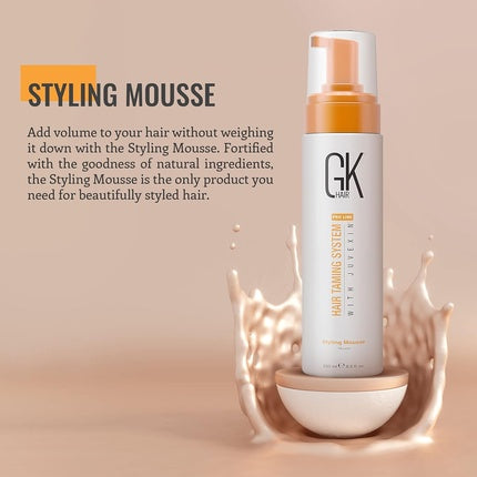GK HAIR Global Keratin Volumizing Hair Styling Mousse 8.5 Fl Oz 250ml - Enhances Curls and Adds Volume with Medium Hold and Boosts Shine Moisturizing Blow Dry Frizz Control Foam for All Hair Types - Unisex
