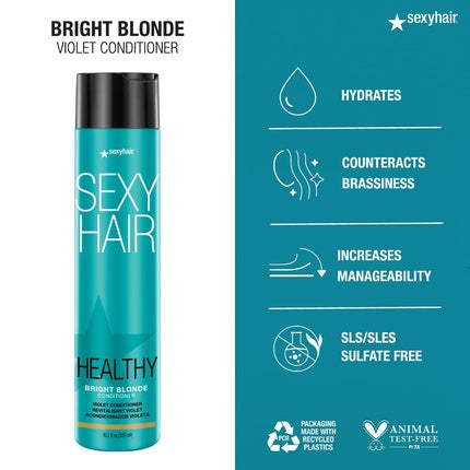 SexyHair Healthy Bright Blonde Violet Shampoo/Conditioner Helps Counteract Brassiness SLS and SLES Sulfate Free 10.1 fl oz