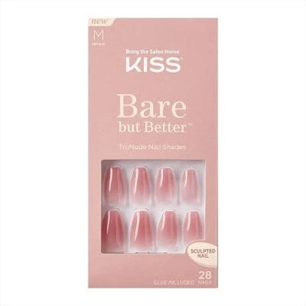 KISS Bare But Better TruNude Fake Nails Nude Nail Shades Manicure Set 28 Split-Resistant, Smudge-Proof Nails for Gluing