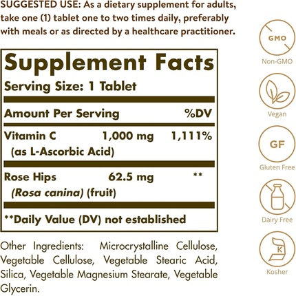 Solgar Vitamin C 1000mg with Rose Hips Tablets 250 Count