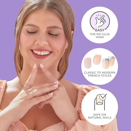 Kiss Impress No Glue Mani Press-On Nails French Snooze Light Neutral Blue