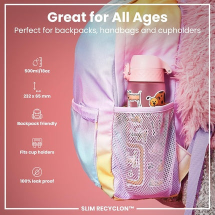 Ion8 Water Bottle 500ml 18oz Slim Leak-Proof BPA-Free