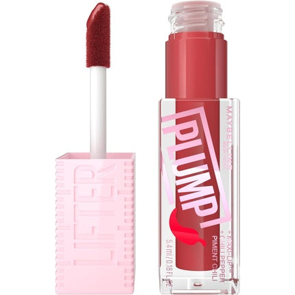 Maybelline New York Lifter Plump Lip Gloss Lasting Plump Heated Formula with Hyaluronic Acid and Chilli Pepper XL Wand Vegan Formula Shade 006 Hot Chili