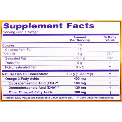 Molecularly Distilled Omega-3 1000mg Fish Oil 180 Softgels