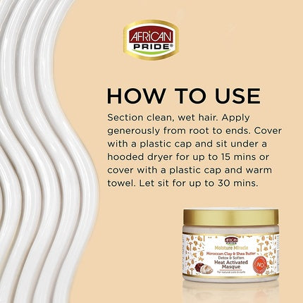 African Pride Moisture Miracle Moroccan Clay & Shea Butter Heat Activated Masque 12oz