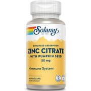 Solaray Zinc Citrate 50mg Immune Function Cellular and Skin Health Support 60ct