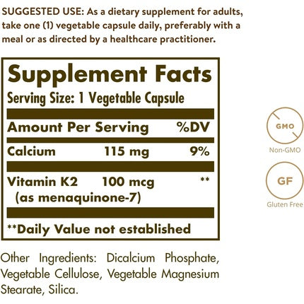 Solgar Vitamin K2 (MK-7) 100mcg Bone Health Vegetable Capsules 50 Count