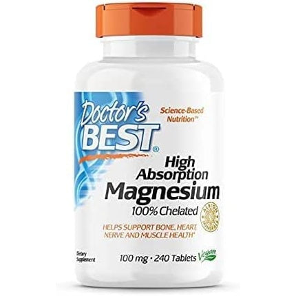 Doctor's Best High Absorption Magnesium 240 Vegan Tablets - Chelated with TRAACS Glycine and Lysine - Laboratory Tested - Soy and Gluten Free - Non-GMO