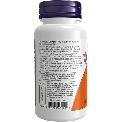 NOW Supplements Lutein 20mg with Free Lutein from Lutein Esters 90 Veg Capsules