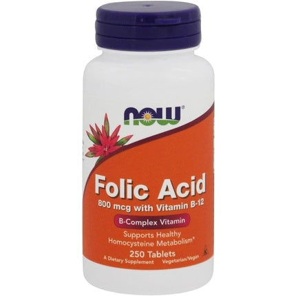 Now Foods Folic Acid with Vitamin B-12 800mcg 250 Tablets