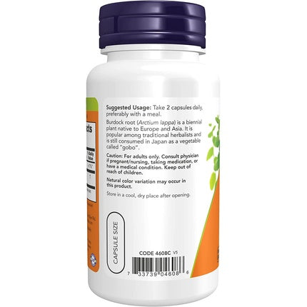 NOW Burdock Root Herbal Supplement 100 Veg Capsules 430mg