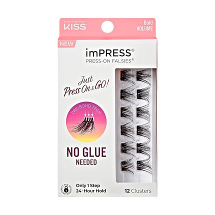 KISS imPRESS False Eyelashes Lash Clusters Falsies Bold Natural 12mm-14mm Includes 12 pieces of pre-bonded lashes Contact Lens Friendly Easy to Apply Reusable Strip Lashes