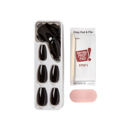 Kiss Impress Color Medium Coffin Press-On Nails, All Black, 30 Count