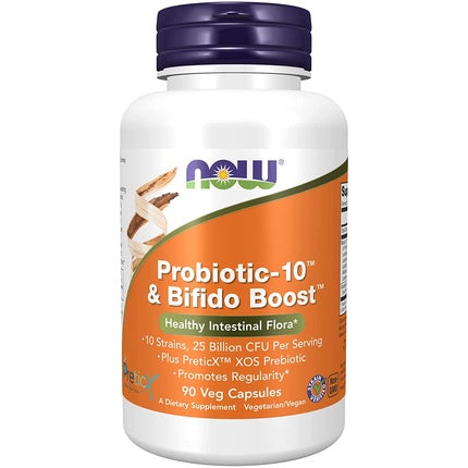 NOW Probiotic-10 & Bifido Boost with 10 Strains 25 Billion CFU 90 Veg Capsules