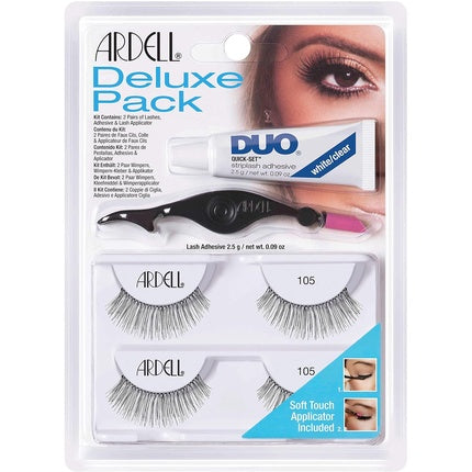 ARDELL Deluxe Pack Real Hair Eyelashes with Duo Eyelash Glue and Easy Applicator - Style 105 - 2.5g - Pack of 2