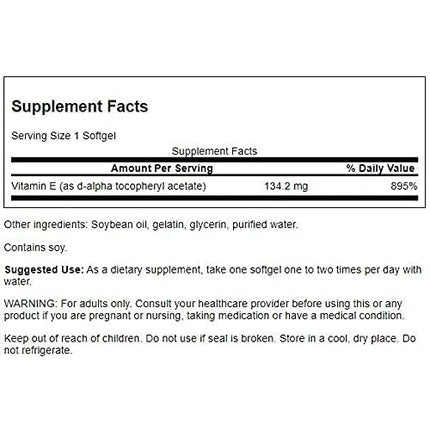 Swanson Natural Vitamin E Supplement Supporting Heart Health & Tissue Protection 100 Softgels 200IU Each