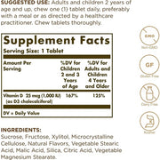 Solgar Vitamin D3 1000 IU Chewable Tablets 100 - For Healthy Bones, Teeth and Muscle Function - Immunity - Gluten Free