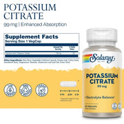 Solaray Potassium Citrate Healthy Electrolyte Balance Nerve Muscle Function Support Vegan 60 VegCaps
