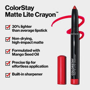 Revlon ColorStay Matte Lite Crayon Lipstick with Built-in Sharpener Smudgeproof Water-Resistant Non-Drying Lipcolor 005 Sky High
