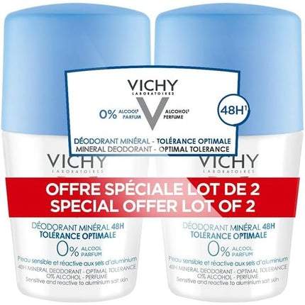 Vichy 48hr Mineral Deodorant Optimal Tolerance Roll-On 50ml - Pack of 2