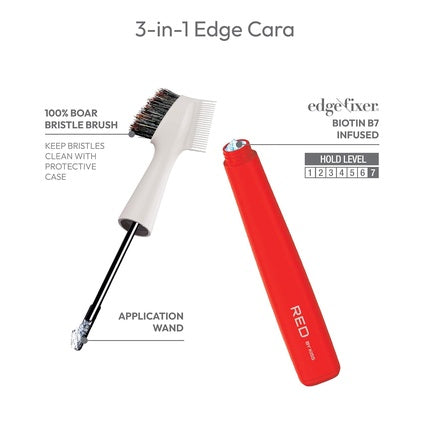 Red By Kiss Hair Brush with Edge Fixer Gel 3 in 1 Edge Control Styler