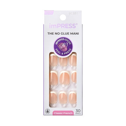 Kiss Impress No Glue Mani Press-On Nails French Model Light Neutral and White