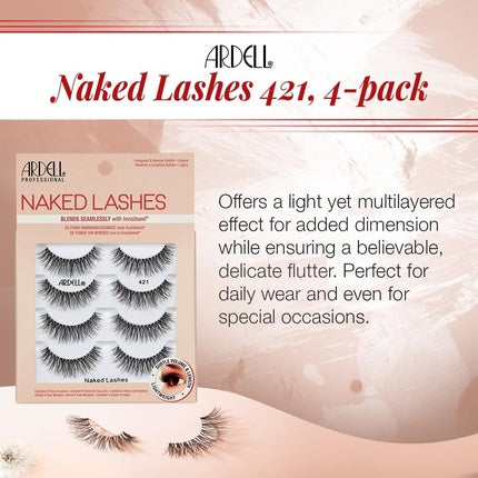 Ardell False Eyelashes Naked Lash 421 Black Subtle Volume and Length Beautiful Soft Lightweight Lashes - Pack of 4