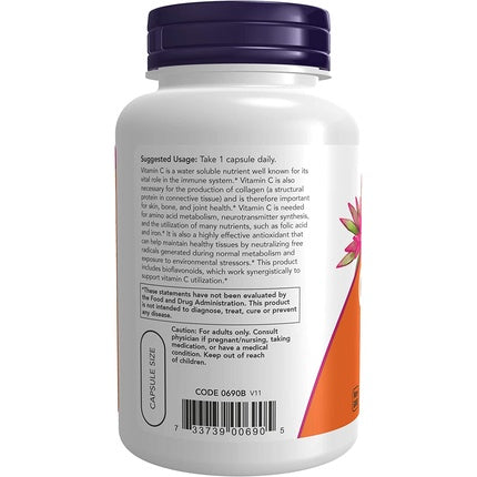 NOW Supplements Vitamin C-1,000 with Bioflavonoids Antioxidant Protection 100 Veg Capsules