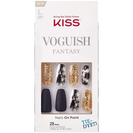 KISS Voguish Fantasy Chillout Long Length Gel Nail Kit with Adhesive Tabs, Glue, Manicure Stick, and Mini File - 28 Nails