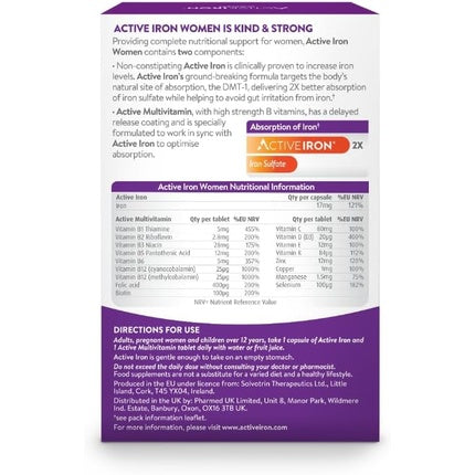 Active Iron Women with Active Multivitamin Iron Capsules & Multivitamins High Strength B Vitamins Non-Constipating 1-Month Supply