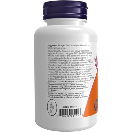 NOW Ubiquinol 100mg High Bioavailability CoQ10 120 Softgels