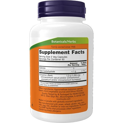Now Foods Cinnamon Bark 600mg 120 Capsules