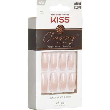 KISS Classy Nails Collection Be-you-tiful Long Length Coffin Shaped Fake Nails 28 False Nails Nail Glue Nail File and Manicure Stick 1 count