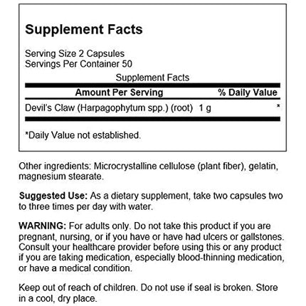 Devil's Claw 500 Mg, 100 Capsules Size 00 Swanson Health Products