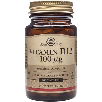 Solgar Vitamin B12 Tablets 100µg - Pack of 100 - Easy to Take Form - For Healthy Nervous System, Heart and Mind - Red Blood Cell Formation - Vegan