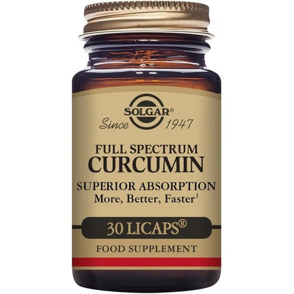 Solgar Full Spectrum Curcumin Softgels 30 Pack Liquid Extract of Turmeric Supports Brain Joint & Immune System Health Gluten Free Gold