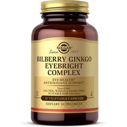 Solgar Bilberry Ginkgo Eyebright Complex Vegetable Capsules - Improve Daily Wellbeing - Minimize Free Radical Damage - Vegan and Gluten Free Gold