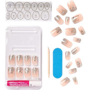 KISS Gel Fantasy Collection Glue-On Manicure Kit Fanciful Medium Length Square Fake Nails 24 Count