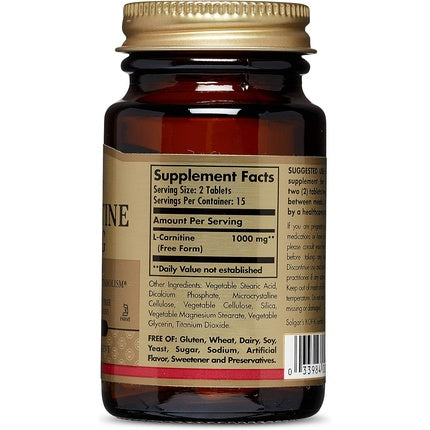 Solgar L-Carnitine Tablets 500mg 30 Tablets - Metabolism Support - Helps Transport Fatty Acids - Vegan, Gluten Free and Kosher