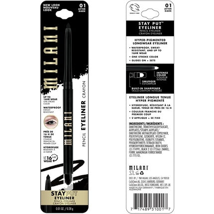 Milani Stay Put Eyeliner Picante 0.01 Ounce Cruelty-Free Self-Sharpening Eye Pencil with Built-In Smudger