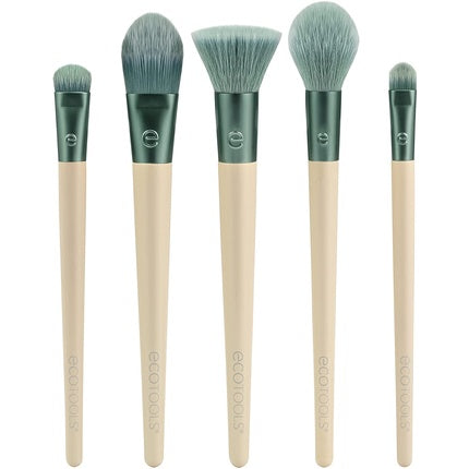 EcoTools Elements Limited Edition Super-Natural Face Makeup Brush Set for Face Cheek and Eye Makeup 5 Piece Set Green