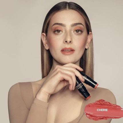 Nudestix Nudies Matte Cream Blush 3-in-1 All Over Face Colour for Cheeks Eyes and Lips with Blending Brush Cherie 1 Count