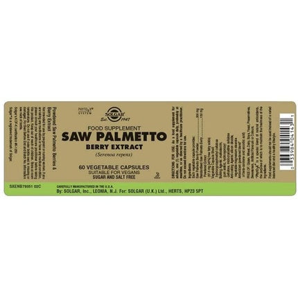 Solgar Saw Palmetto Berry Extract Vegetable Capsules 60