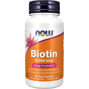 NOW Supplements Biotin 5000mcg Amino Acid Metabolism and Energy Production 60 Veg Capsules