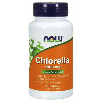 NOW Supplements Chlorella 1000mg with Chlorophyll Beta-Carotene and Vitamin C 60 Tablets